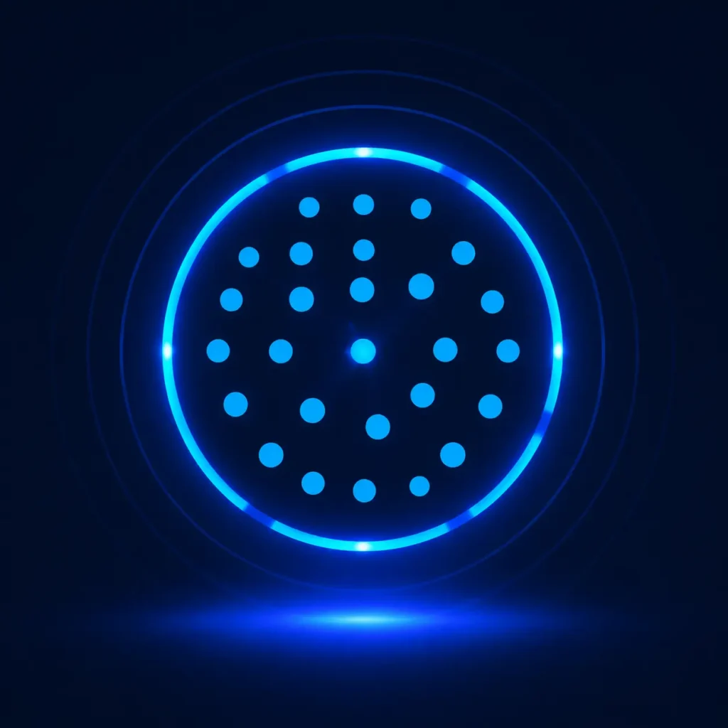 Glowing blue Spectrum Slicing technology icon representing intelligent wireless spectrum allocation, ultra-high reliability Wi-Fi, and advanced network optimization.