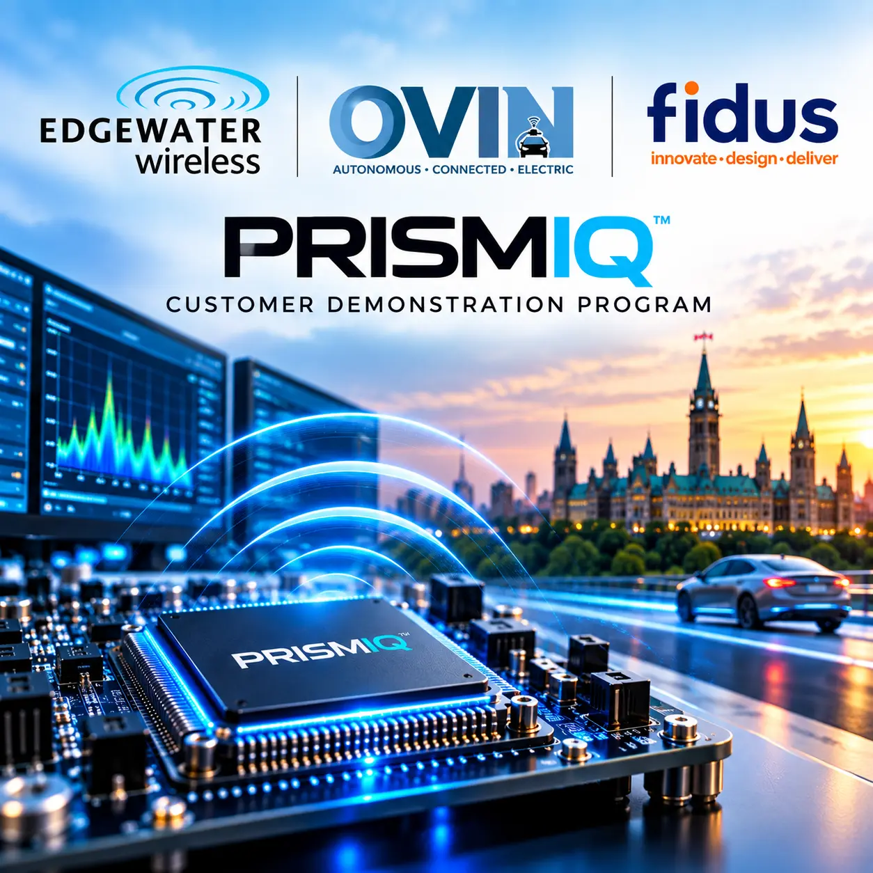 Edgewater Wireless PrismIQ customer demonstration program supported by OVIN and Fidus Systems for next-generation Wi-Fi development.